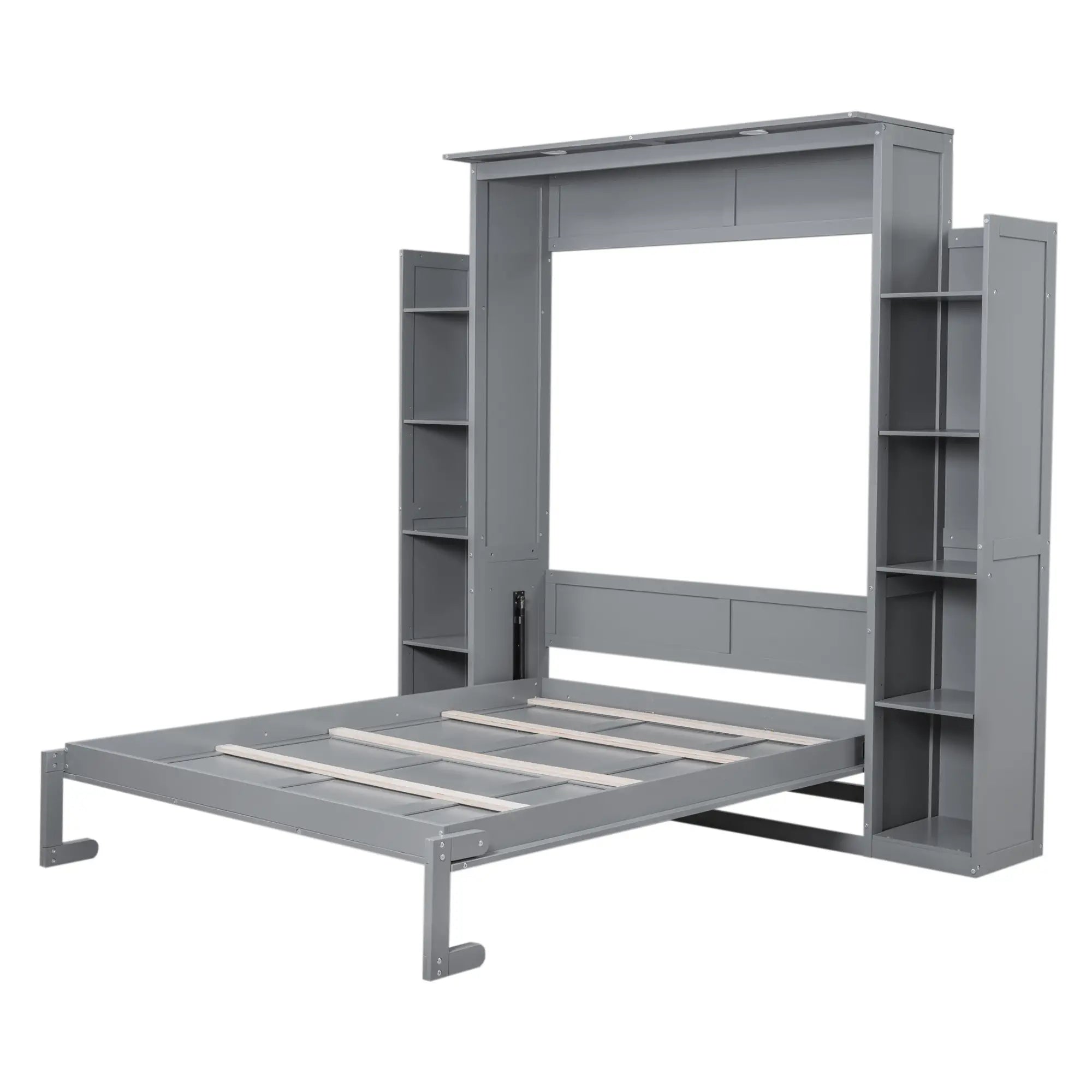 Murphy Bed with Shelves, LED Lights, 97.5