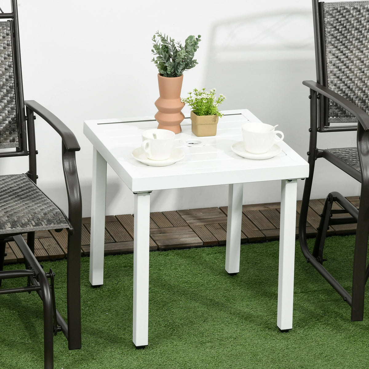 Patio Side Table With Umbrella Hole, Steel Frame, White Patio Side Tables at Gallery Canada