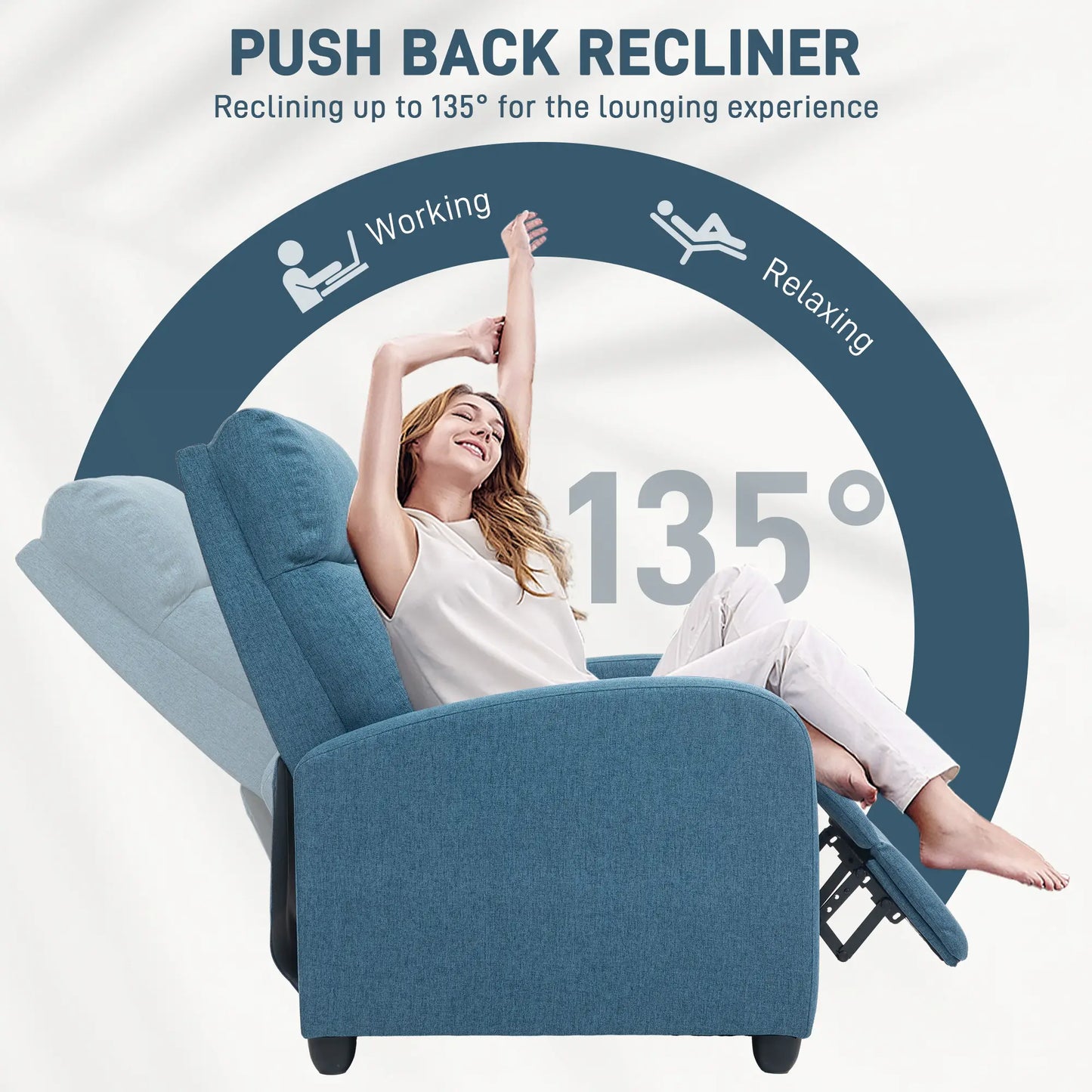 Manual Recliner Chair, Padded Seat, Living Room, Blue Sofas & Reclining Chairs at Gallery Canada