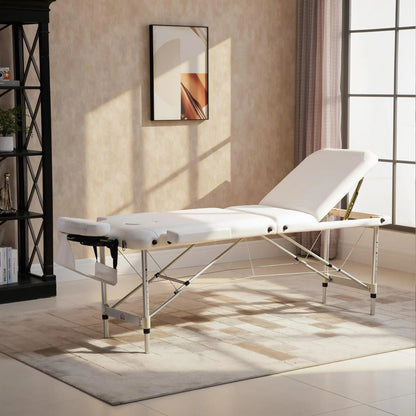 85" 3 Section Foldable Massage Table, Professional Salon Spa Facial Couch Bed, White Portable Massage Tables at Gallery Canada