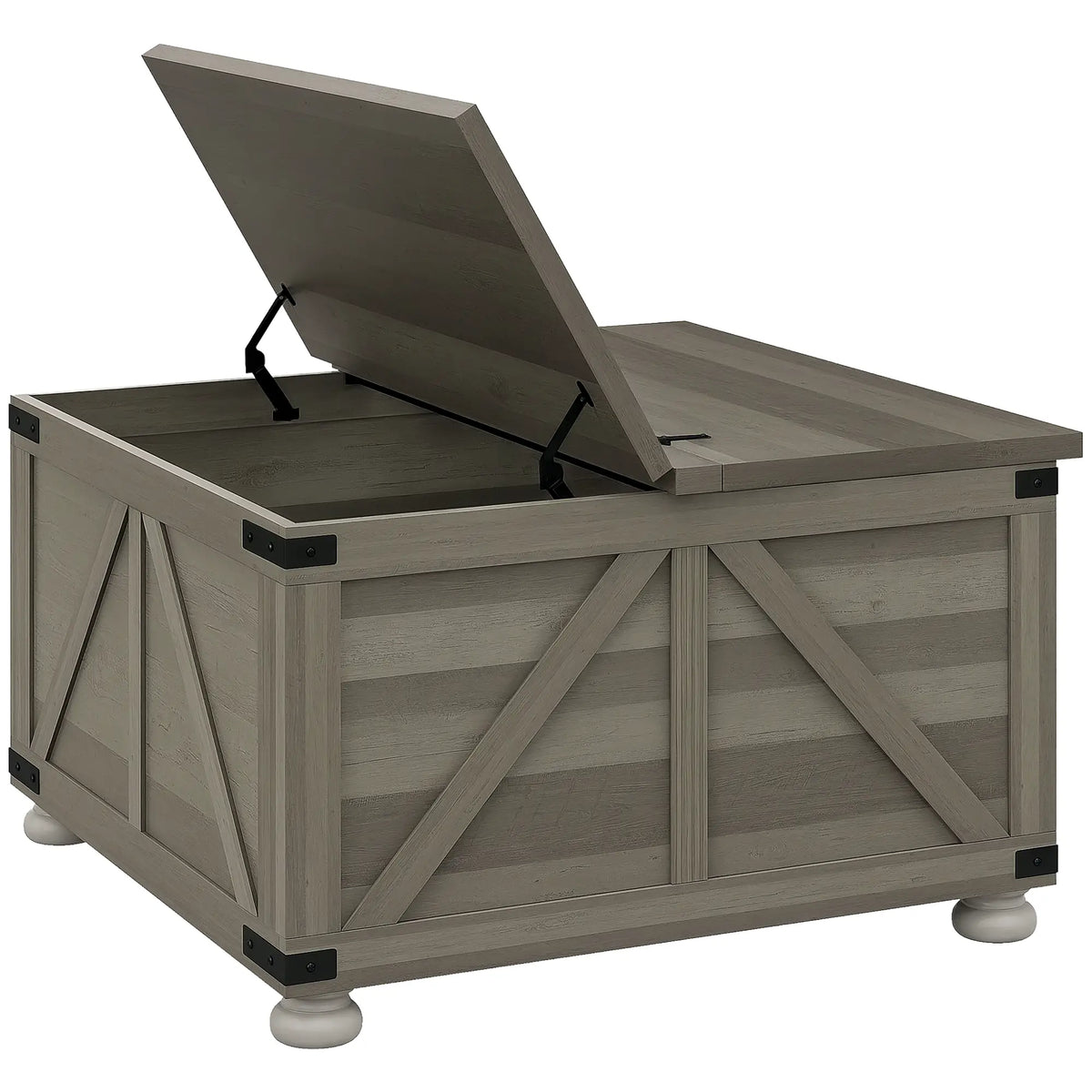 Farmhouse Coffee Table, Square Flip-Top Lid, Hidden Storage, Distressed, Grey Coffee Tables at Gallery Canada