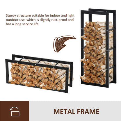 Outdoor Firewood Rack, Log Holder with Handles, 220 lbs. Capacity, 15.7" x 9.8" x 39.4", Black Firewood Racks at Gallery Canada