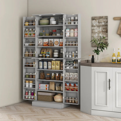 65" Kitchen Pantry Cabinet, 4 Doors, 16 Shelves, Grey Kitchen Pantry Cabinets at Gallery Canada