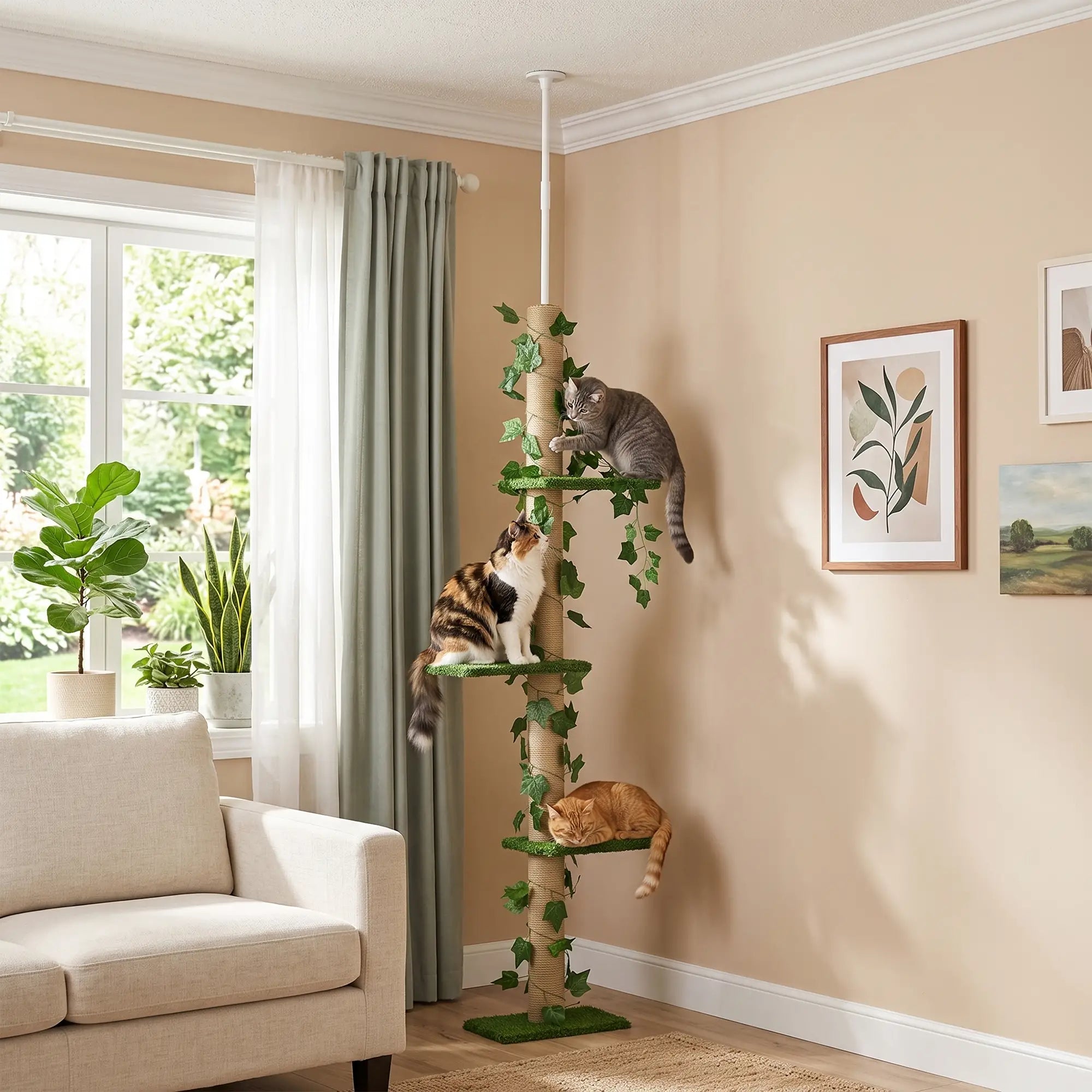4-Tier Floor to Ceiling Cat Tree, Height 80-95Inches, Multi-Layer Activity Centre Floor to Ceiling Cat Trees at Gallery Canada