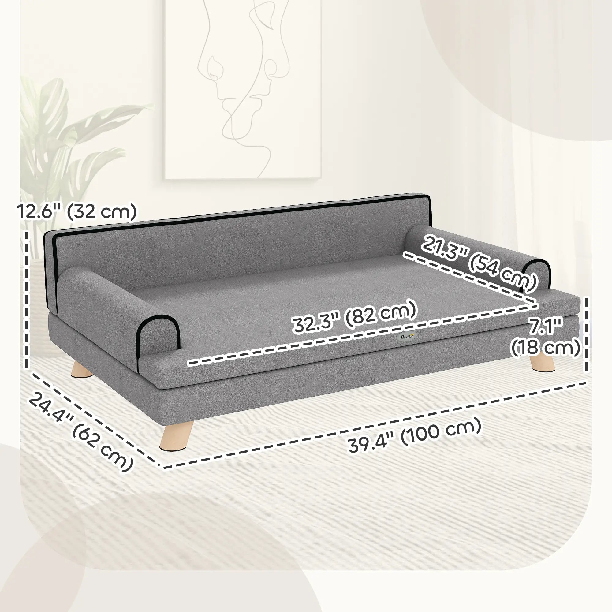 Elevated Dog Sofa Bed, Cat Couch with Cushion, Washable Cover, Wooden Legs, Medium & Large, Light Grey Dog Sofas at Gallery Canada