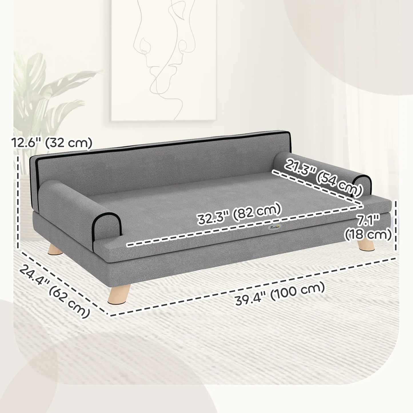 Elevated Dog Sofa Bed, Cat Couch with Cushion, Washable Cover, Wooden Legs, Medium & Large, Light Grey Dog Sofas at Gallery Canada