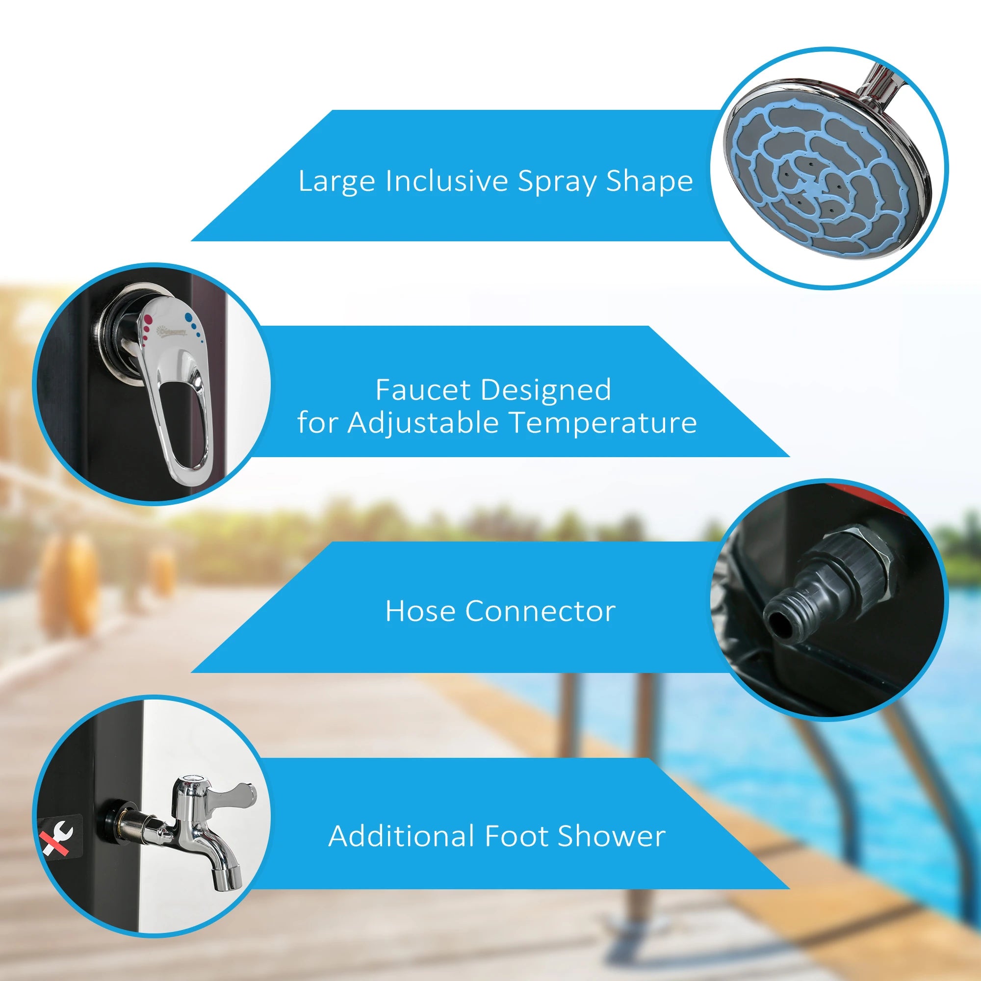 7ft Solar Heated Outdoor Shower, 360 Rotating Head, Adjustable Temperature Outdoor Swimming Pools & Hot Tubs at Gallery Canada
