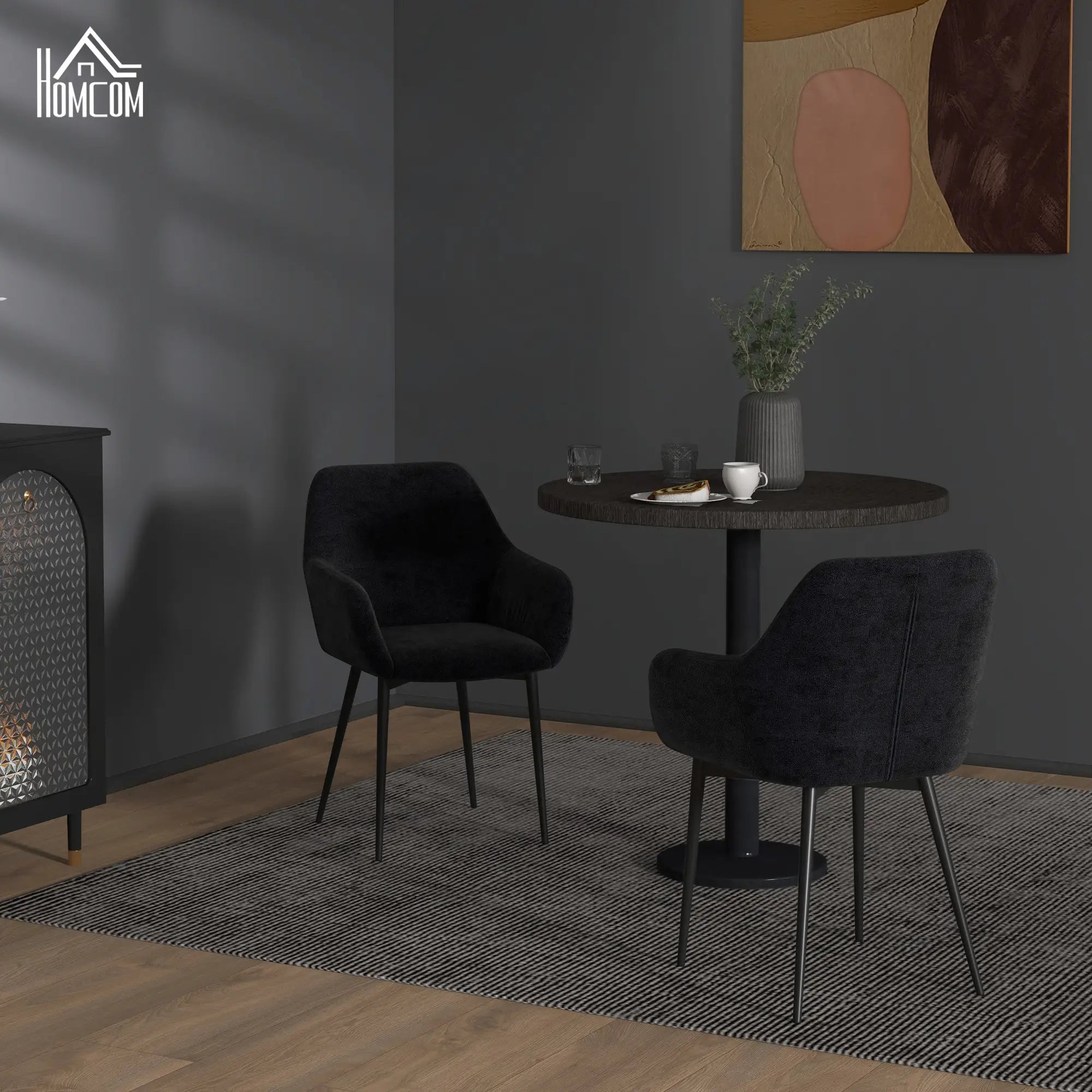Velvet Fabric Dining Chairs Set Of 2, With Steel Legs, Black Dining Chairs at Gallery Canada