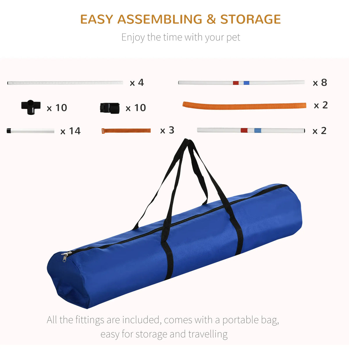 3 Piece Dog Agility Training Set, High Jump, Jumping Ring, Weave Poles, Storage Bag, White, Orange, Blue Dog Agility Training Equipment at Gallery Canada