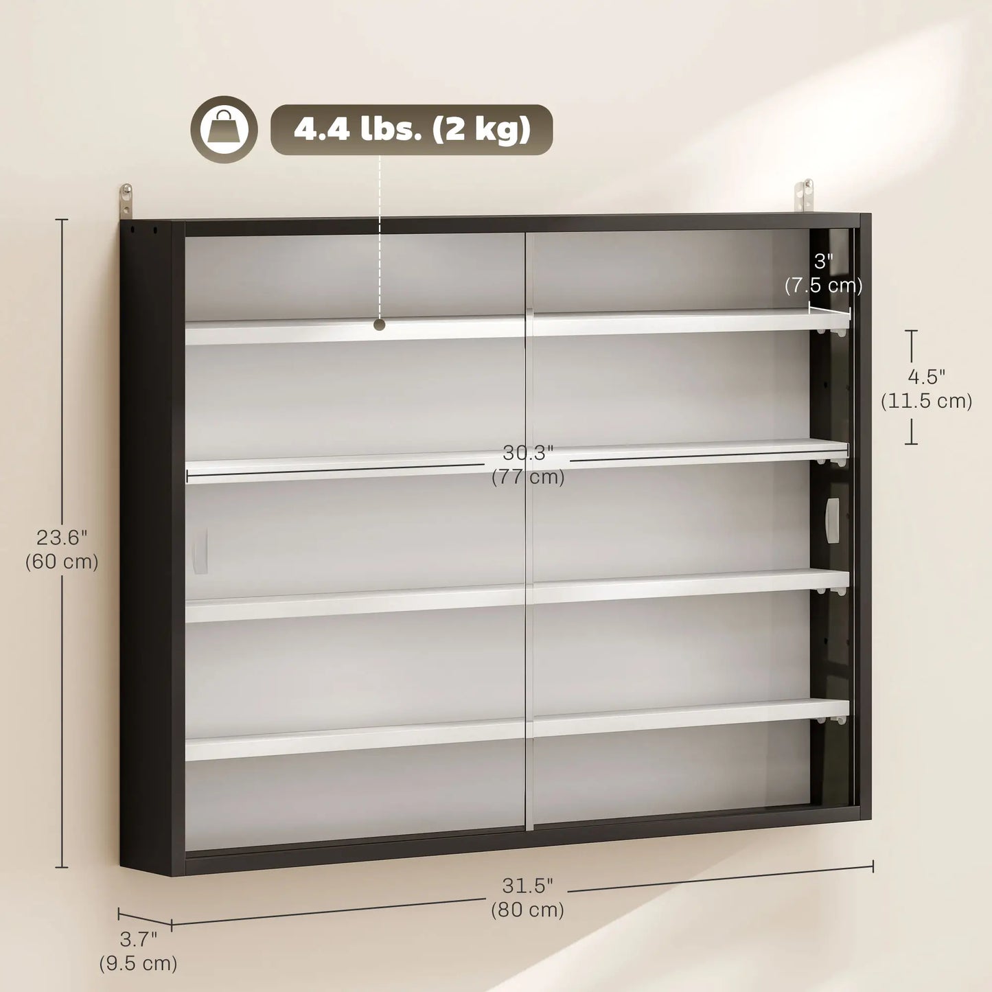 5-Tier Glass Display Cabinet, 2 Doors, 4 Adjustable Shelves, Black Display Bookshelves at Gallery Canada