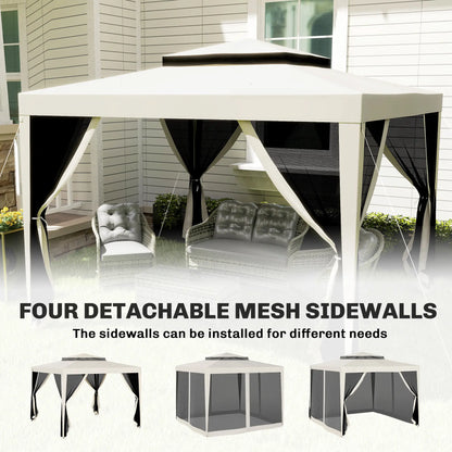10' x 10' Outdoor Canopy Tent, Mesh Netting, Double Tier Roof, Cream White Gazebos at Gallery Canada