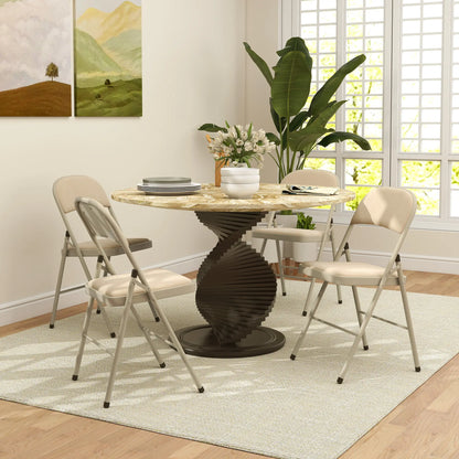 4 Pack Folding Chairs, Padded Seats, Velvet, Steel Frame, Beige Dining Chairs at Gallery Canada