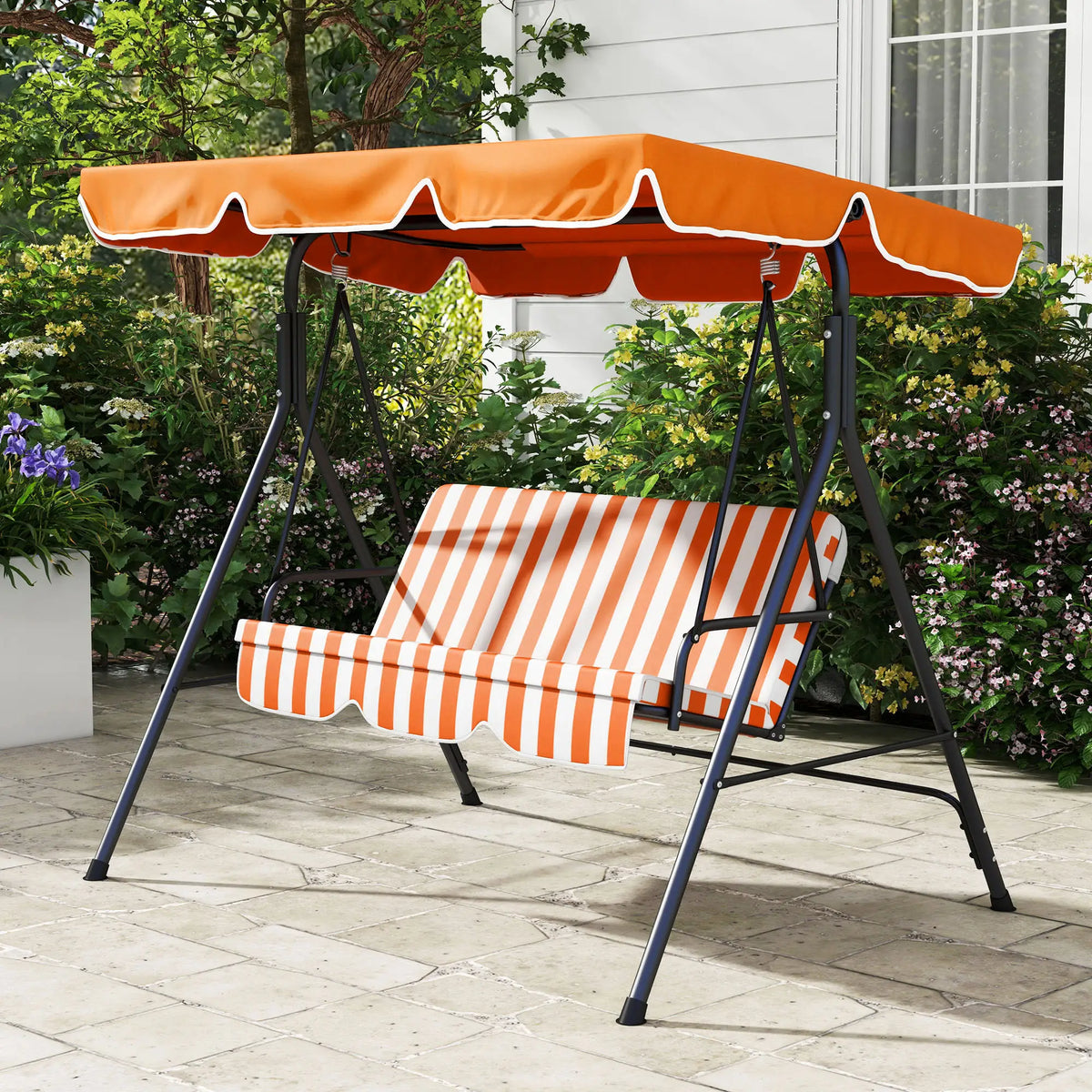 3-Seater Outdoor Porch Swing, Adjustable Canopy, Orange Patio Swings with Stand at Gallery Canada