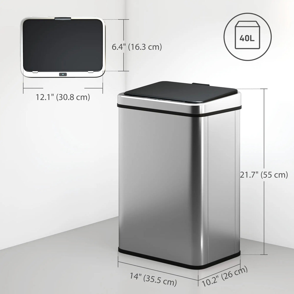 10.6 Gallon Automatic Garbage Can, Soft-Close Lid, Touchless, Fingerprint Resistant Stainless Steel Household Supplies at Gallery Canada