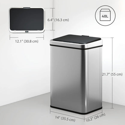 10.6 Gallon Automatic Garbage Can, Soft-Close Lid, Touchless, Fingerprint Resistant Stainless Steel Household Supplies at Gallery Canada