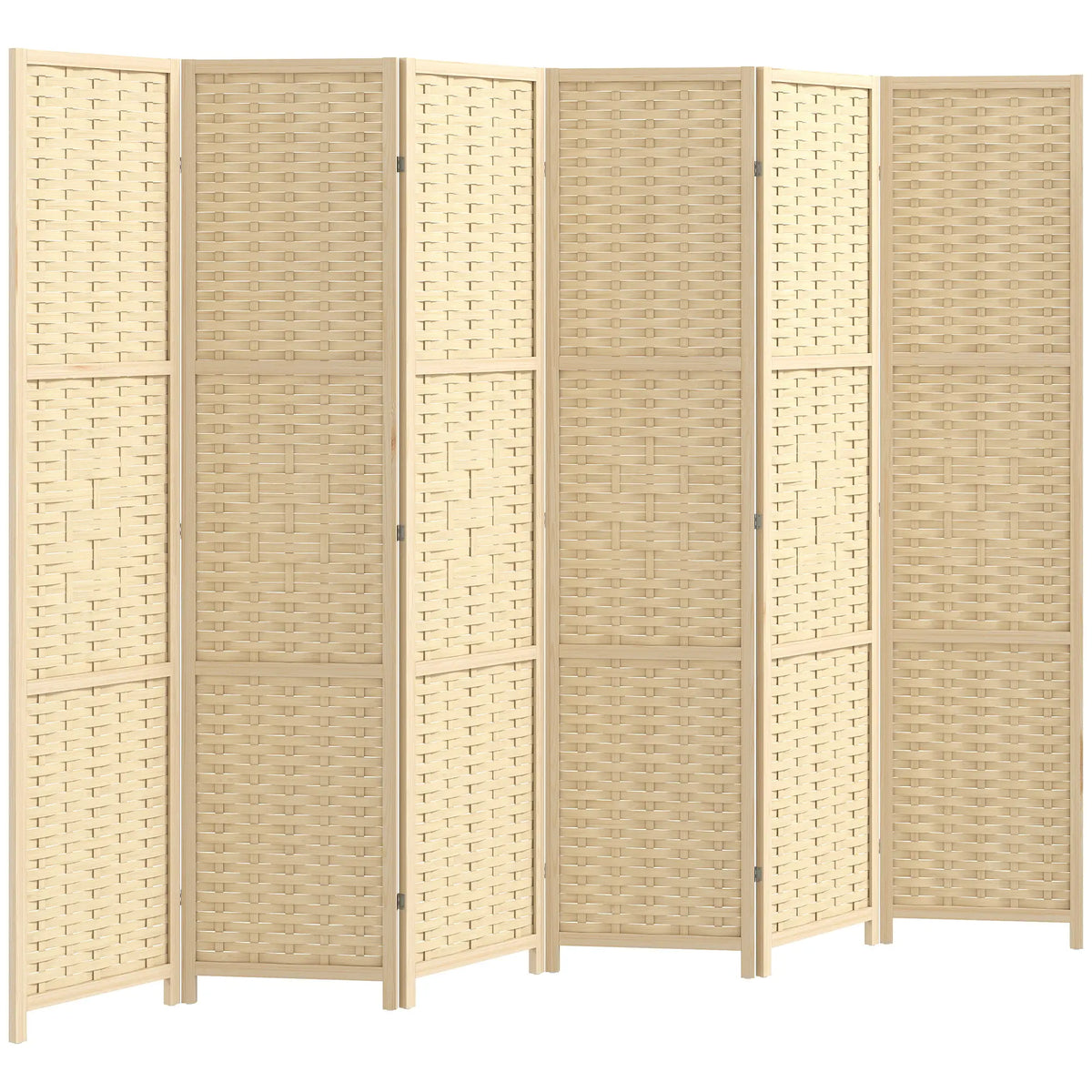 6-Panel Room Divider, 5.6 FT Freestanding Folding Privacy Screen, Natural Wood Room Dividers Natural at Gallery Canada