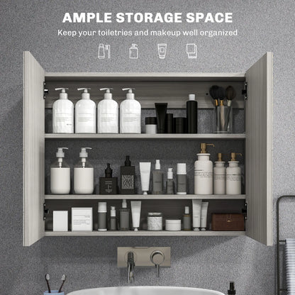 Wall-Mounted Bathroom Mirror Cabinet, Double Doors, Adjustable Shelf, Grey Mirror Medicine Cabinets at Gallery Canada