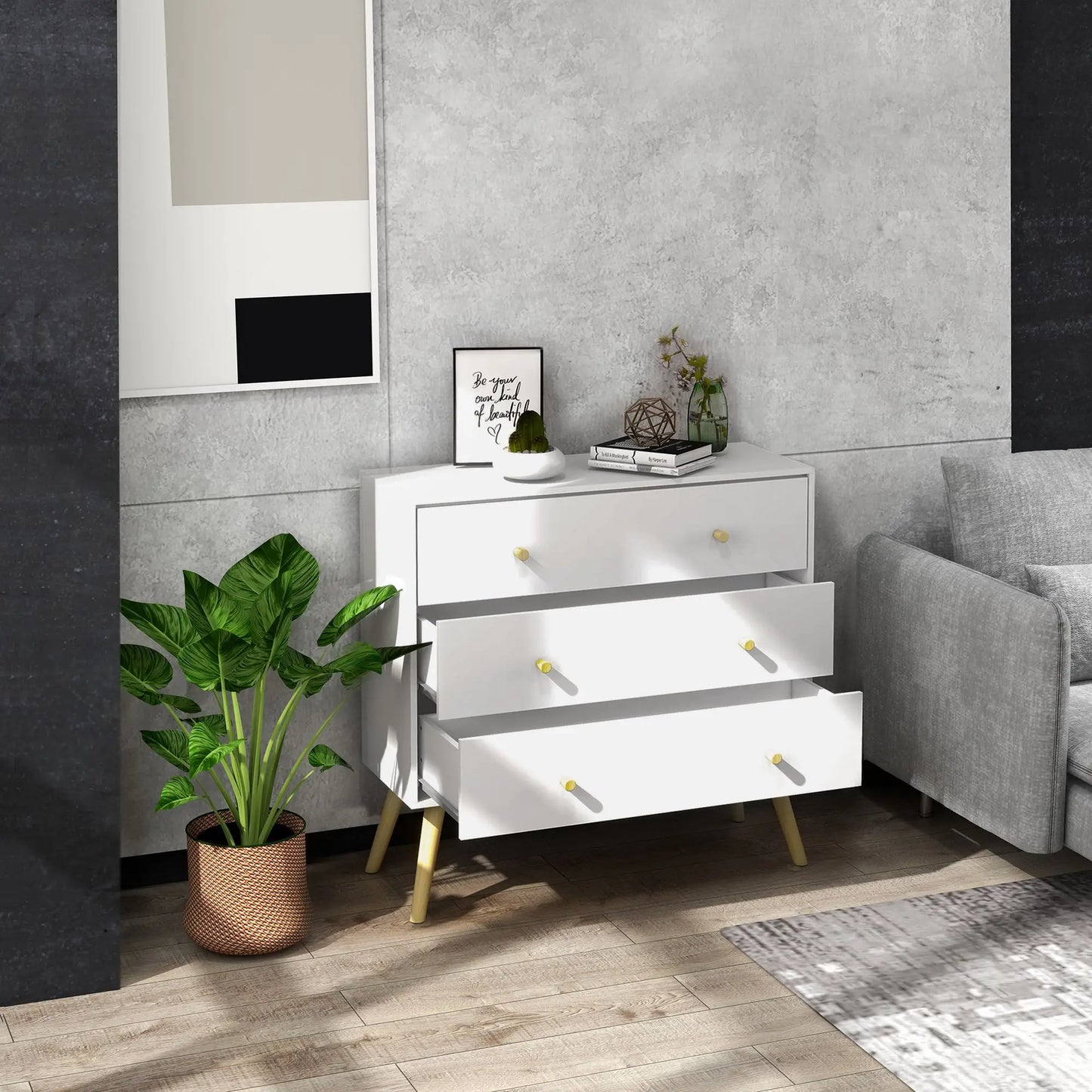 Dresser, 3 Drawers, Solid Wood Legs, Storage Organizer, White Storage Cabinets at Gallery Canada