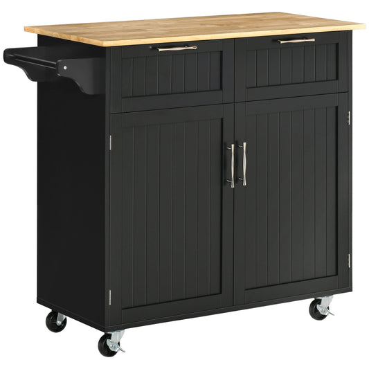Rolling Kitchen Island, Cart with 2 Drawers, 2 Door Cabinets, Towel Rack, 2-Doors, Black Kitchen Islands & Kitchen Carts Black at Gallery Canada