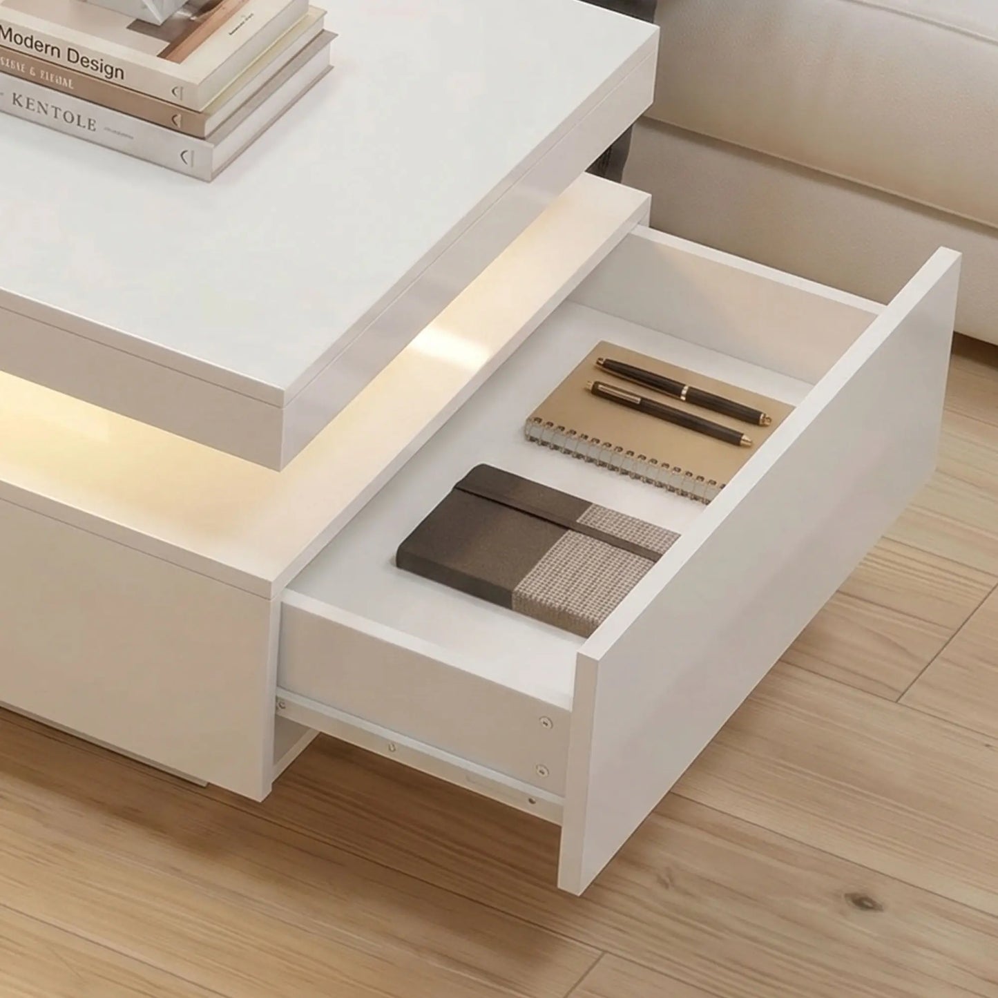 LED Coffee Table With Storage, 2-Tier, White Coffee Tables at Gallery Canada