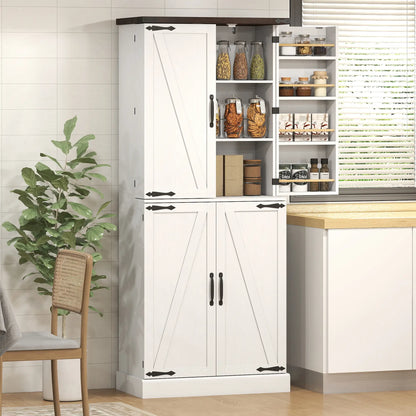 72" Tall Kitchen Pantry Cabinet, Farmhouse Storage Cabinet with 8 Door Racks and Adjustable Shelves, White Kitchen Pantry Cabinets at Gallery Canada