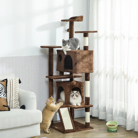 63" Cat Tree, Multi-Level Tower With Scratching Posts, Light Brown Multi-Level Cat Towers Light Brown, Cream White at Gallery Canada
