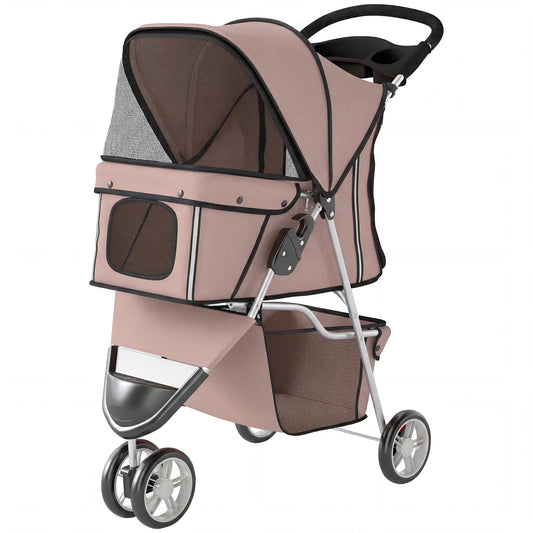 3 Wheels Foldable Dog Stroller, Storage Basket, Adjustable Canopy, Coffee Dog Bike Trailers & Strollers Coffee, Grey at Gallery Canada