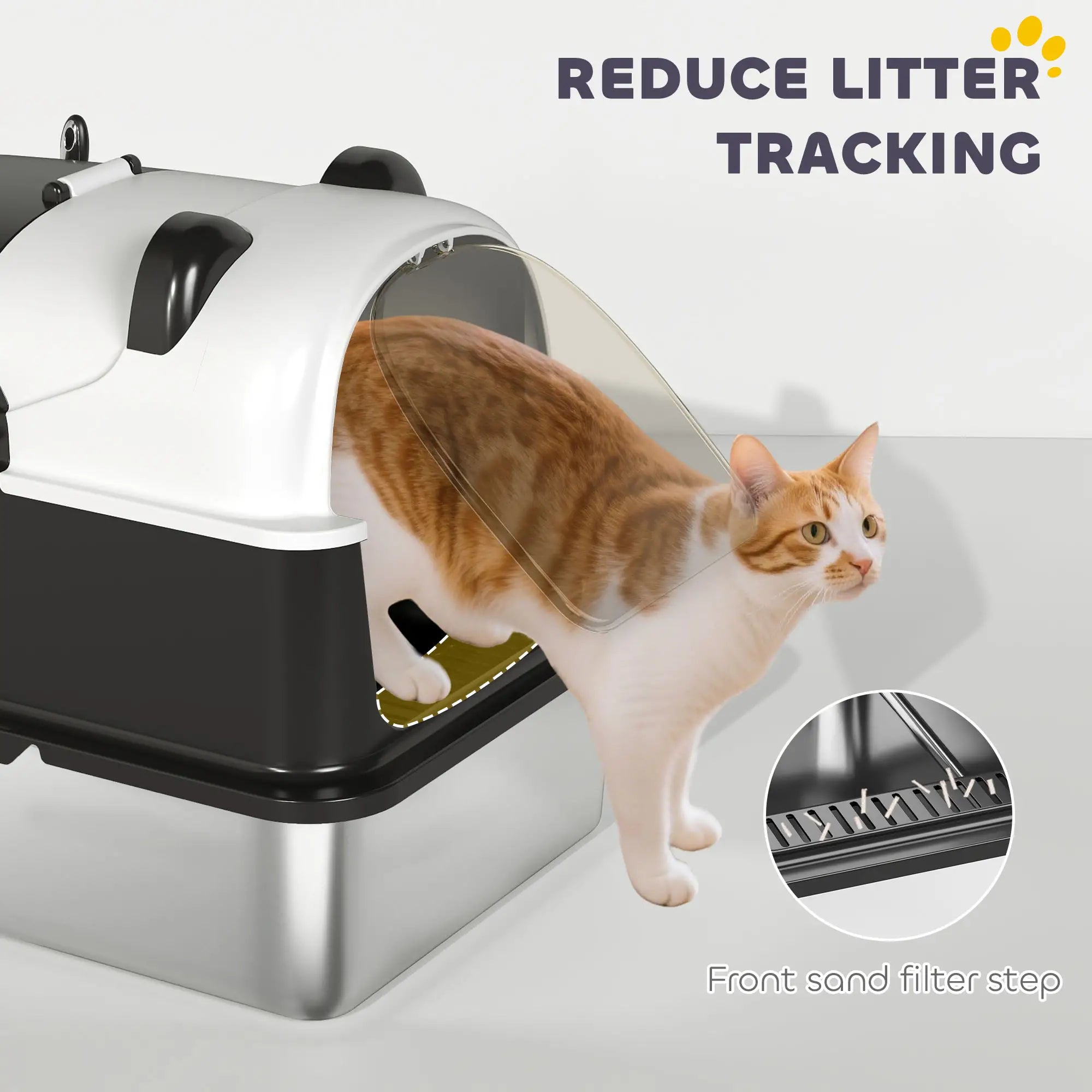 XL Stainless Steel Cat Litter Box with Lid, Scoop, 23.7