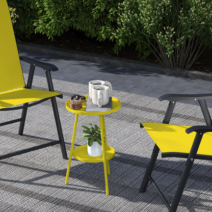 Round Garden Table, 2-Tier Small Side Table, Metal Patio Table, Yellow Patio Side Tables at Gallery Canada