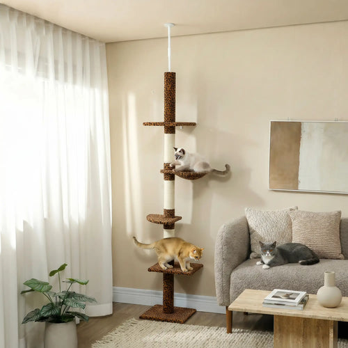 8.5ft Cat Tree 5-Tier Kitty Activity Center With Scratching Post, Leopard Print