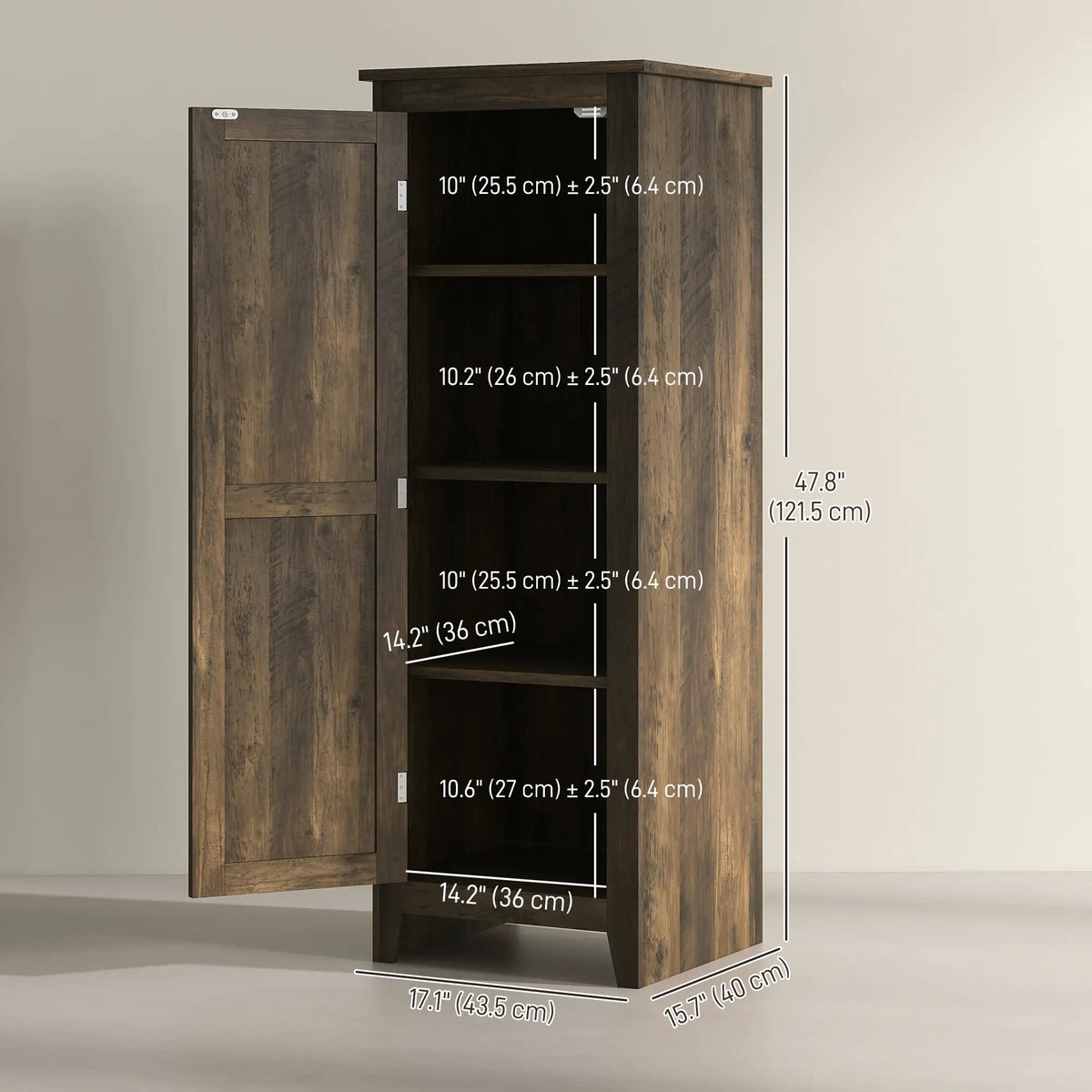 48" Farmhouse Kitchen Pantry Cabinet, Adjustable Shelves, Brown Kitchen Pantry Cabinets at Gallery Canada