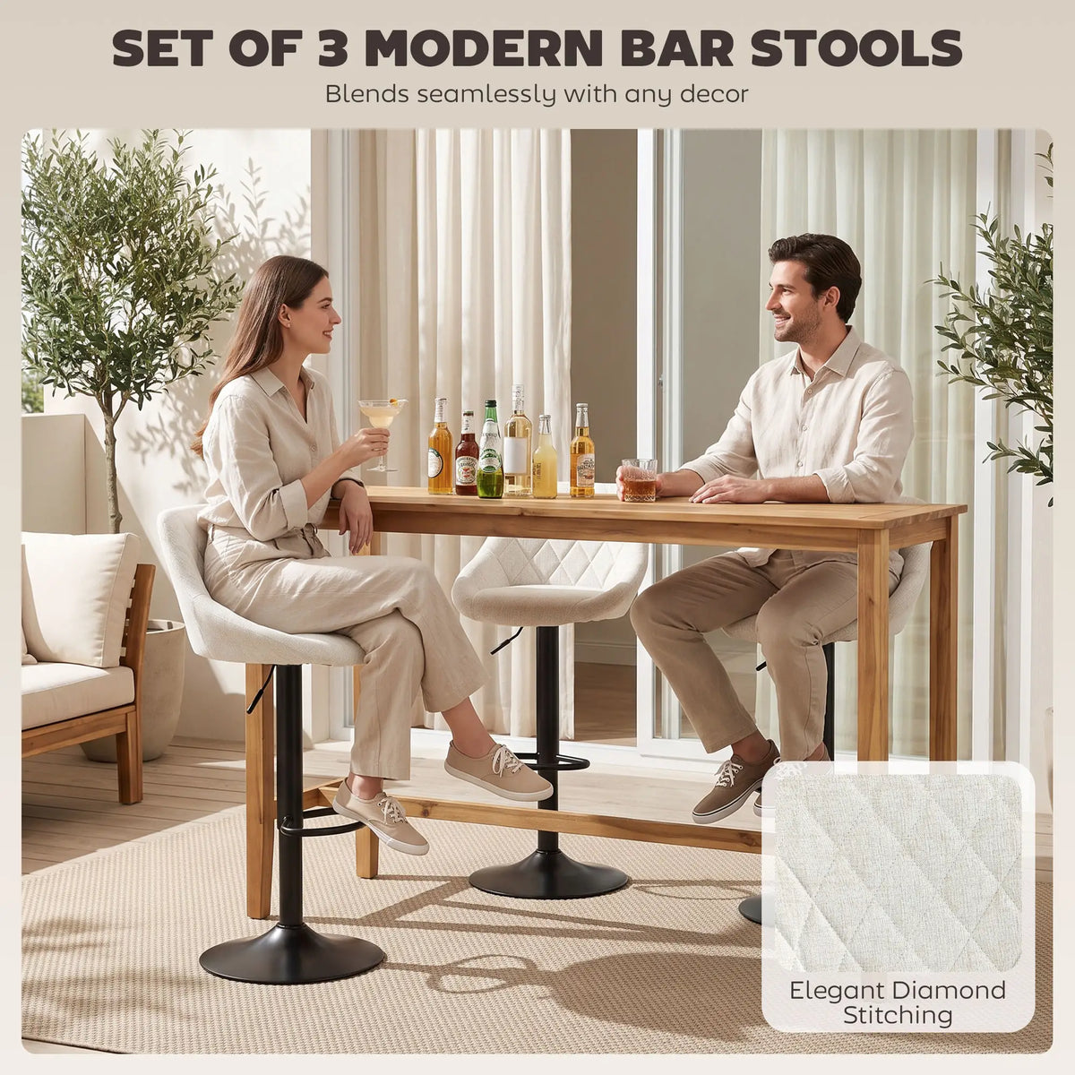 Swivel Counter Height Bar Stools Set Of 3, Off-White Bar Stools at Gallery Canada