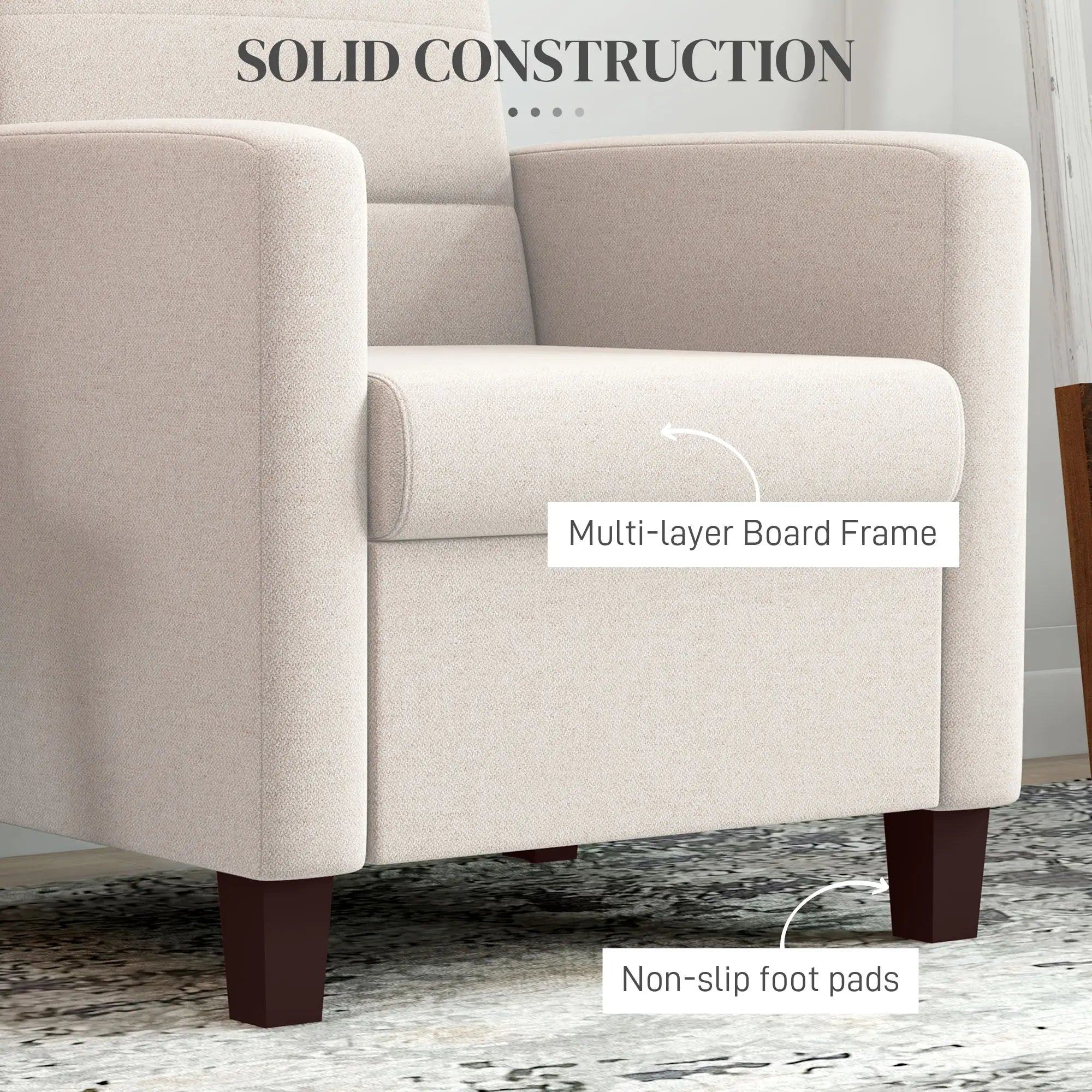 Modern Fabric Accent Chair, Seat Cushion, Non-Slip Pads, Cream White Accent Chairs at Gallery Canada