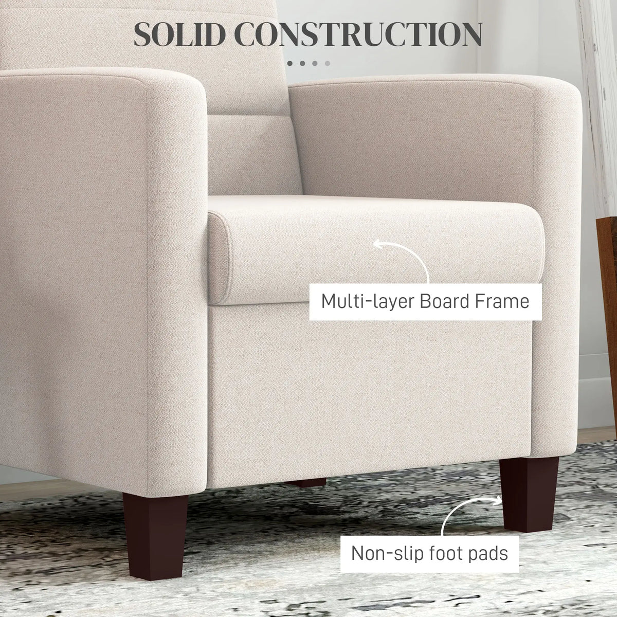 Modern Fabric Accent Chair, Seat Cushion, Non-Slip Pads, Cream White Accent Chairs at Gallery Canada