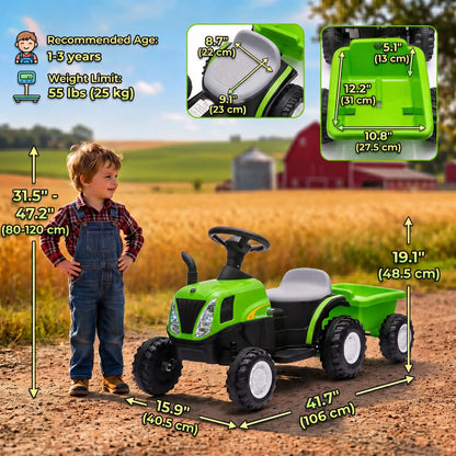 Kids Ride On Tractor, 6V Electric Vehicle with Detachable Trailer, Green Electric Toy Cars at Gallery Canada