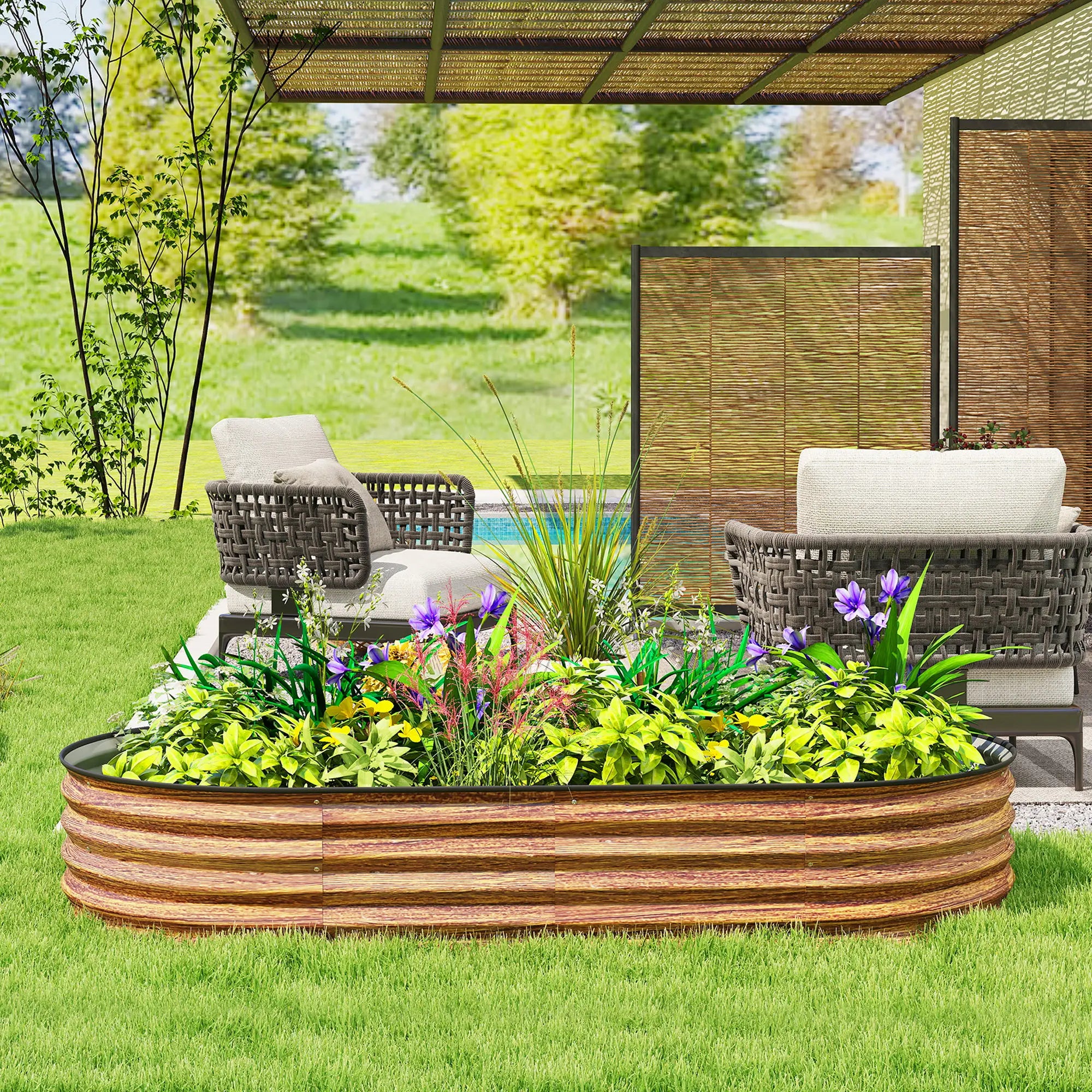 5' x 3' x 1' Galvanized Raised Garden Bed, Brown Wood Effect, Brown Galvanized Planter Boxes at Gallery Canada