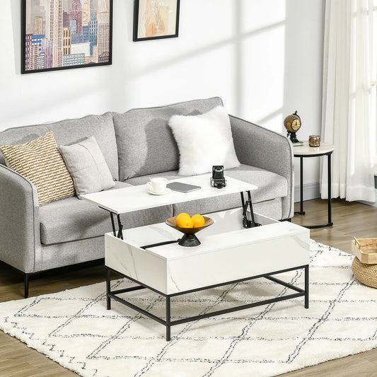 Lift Top Coffee Table With Hidden Storage, White Coffee Tables White Marble, Black at Gallery Canada