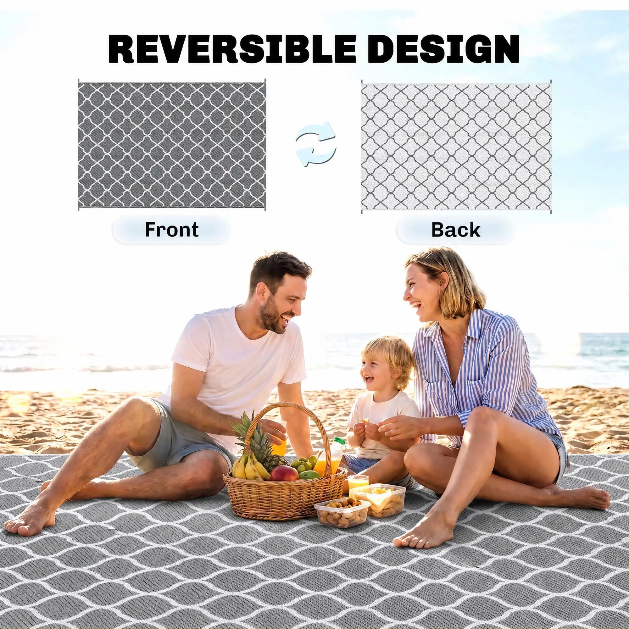 Waterproof Outdoor Rug, 6' x 9', Reversible Mat, Grey & White Outdoor Reversible Rugs at Gallery Canada