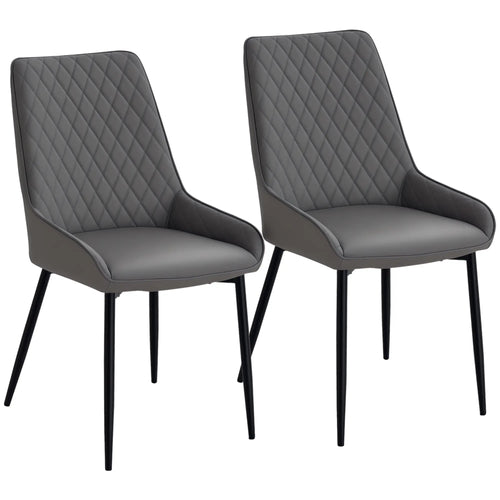 Modern Dining Chairs Set of 2, PU Leather, Metal Legs, Grey