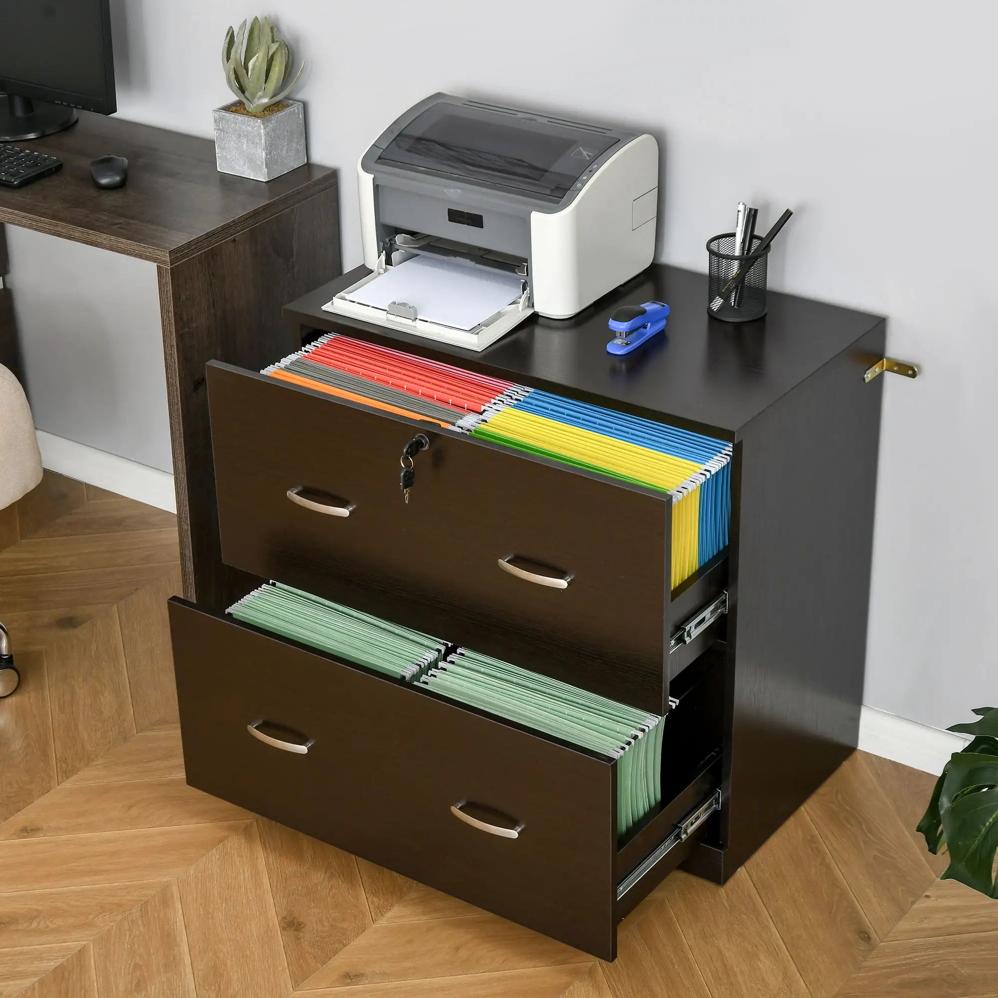 2 Drawer File Cabinet with Lock, Hanging Bar, Letter Size, Espresso Office Cabinets & Cupboards at Gallery Canada