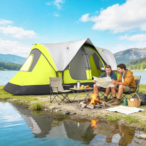 6-8 Person Camping Tent, 2000mm Waterproof Rainfly, Carry Bag, Green