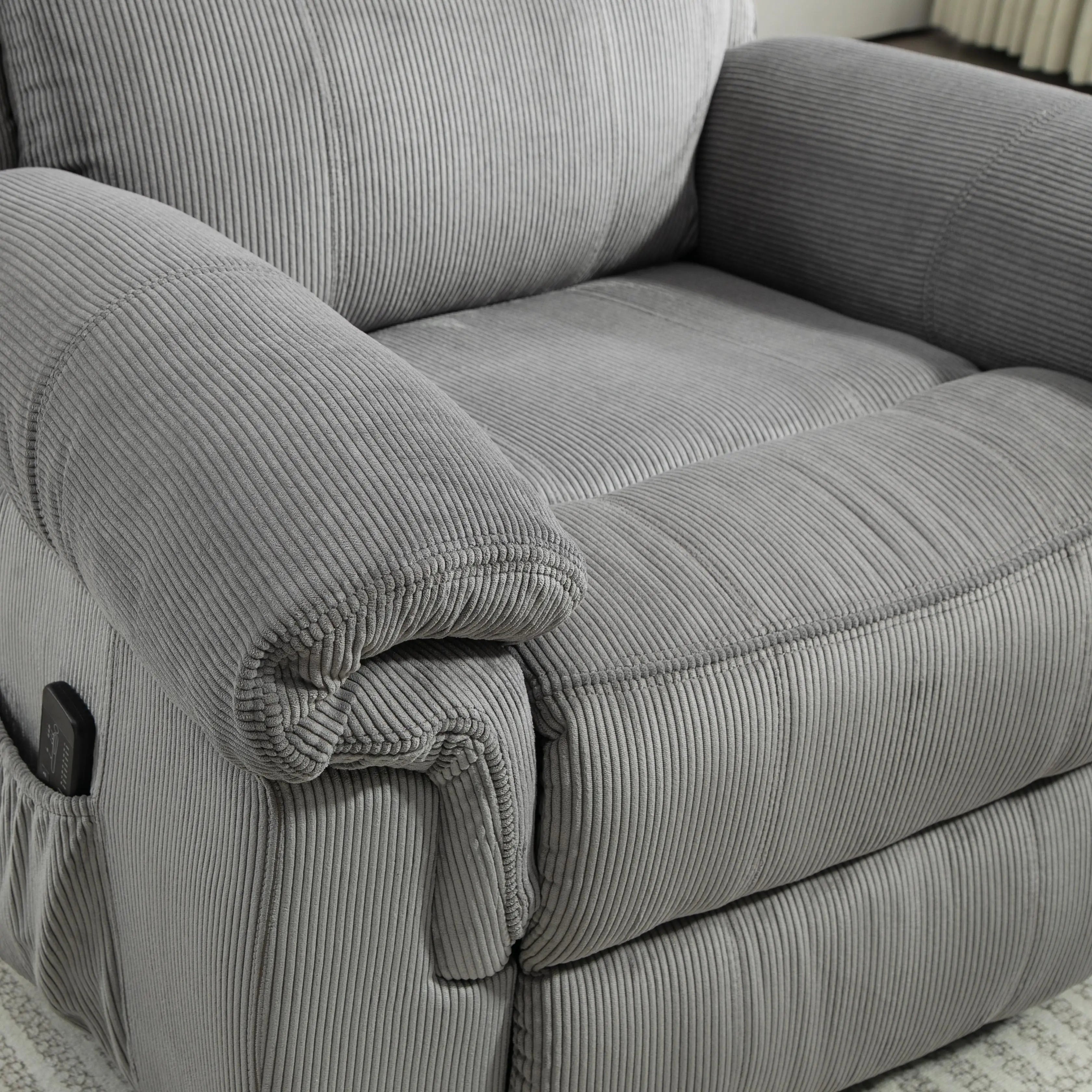 Manual Recliner Chair, Vibration Massage, Side Pockets, Corduroy, Grey Sofas & Reclining Chairs at Gallery Canada