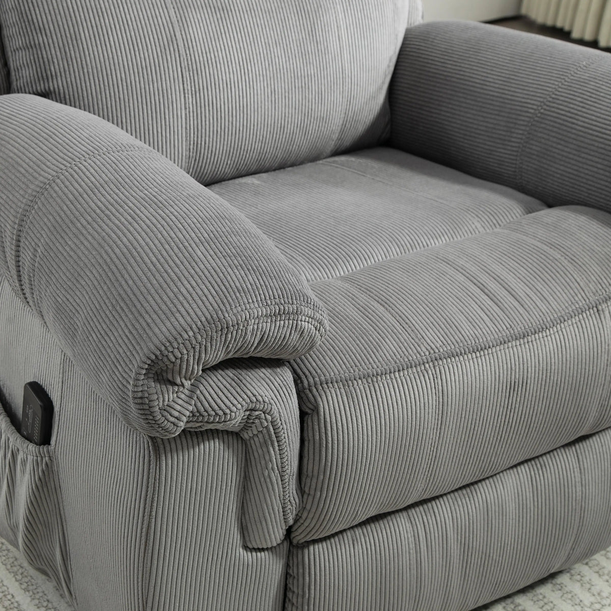 Manual Recliner Chair, Vibration Massage, Side Pockets, Corduroy, Grey Sofas & Reclining Chairs at Gallery Canada