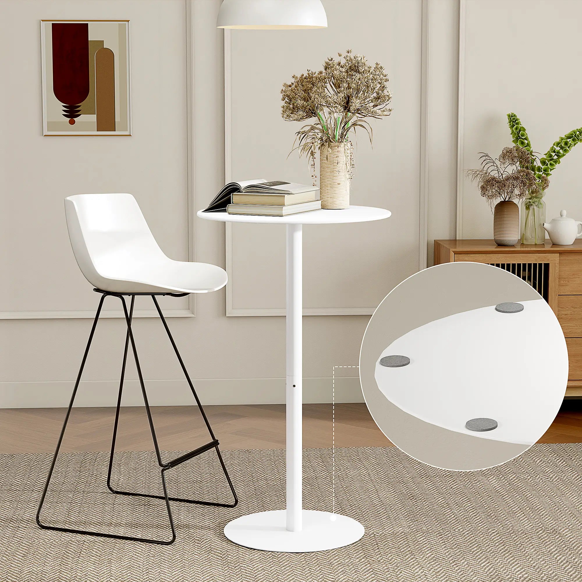 Round Bar Table for 2, Steel Frame, Easy Assembly, White Bar Tables at Gallery Canada