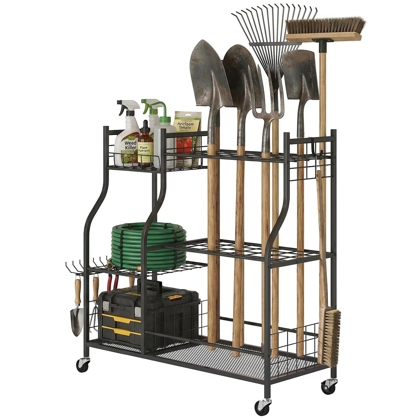 3-Tier Garden Tool Organizer, 74 Slots, 4 Wheels, 11 Hooks Garden Accessories at Gallery Canada