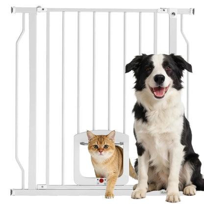 29.5-33.5" Adjustable Dog Gate with Cat Door, White Pet Gates at Gallery Canada