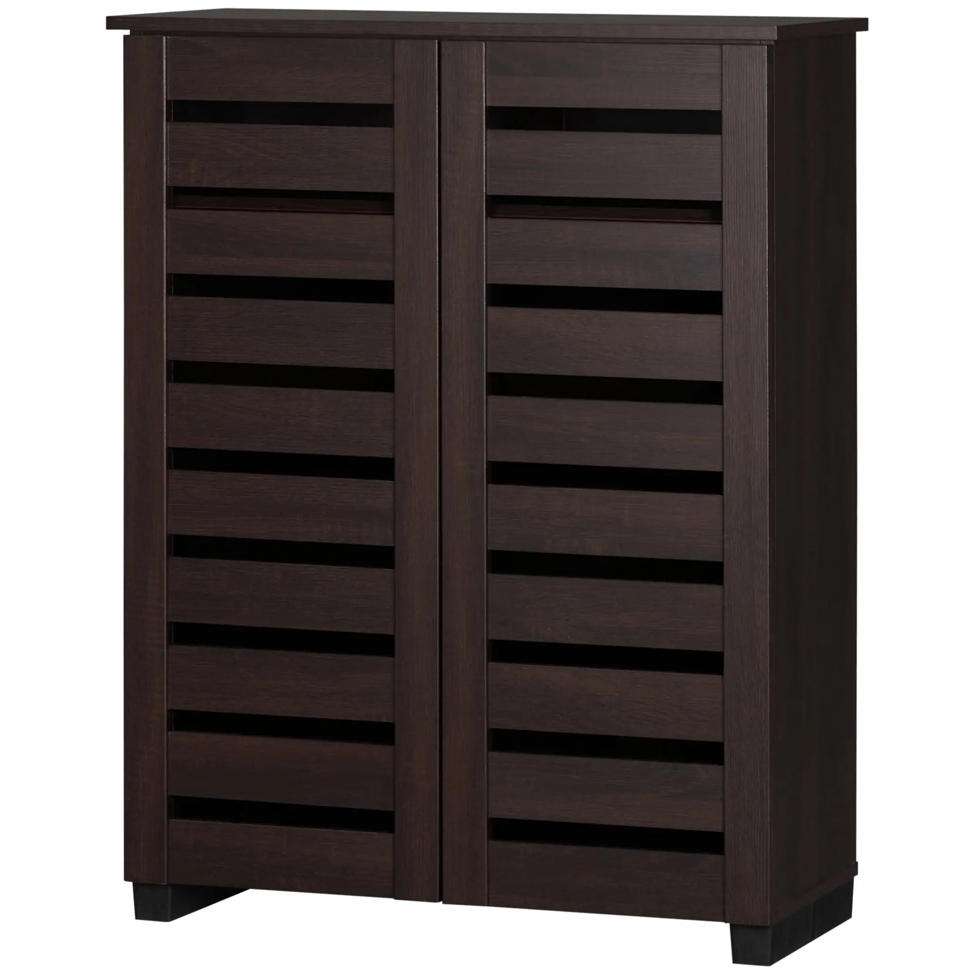 Narrow Shoe Cabinet, 2 Slatted Doors, Adjustable Shelves, Holds 15 Pairs, Dark Brown Shoe Storage Cabinets & Racks Dark Brown at Gallery Canada