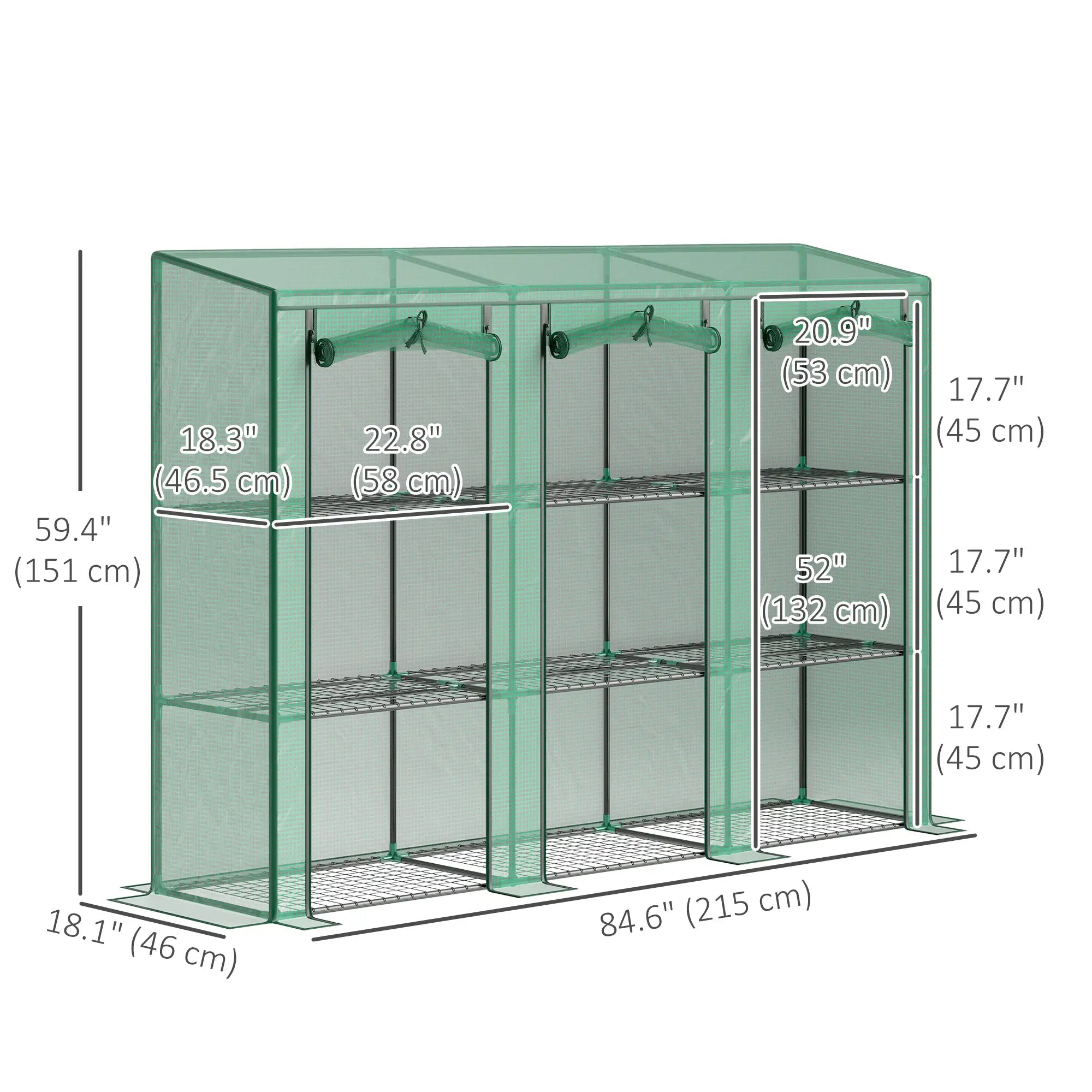 Lean-To Greenhouse, 3 Tier Shelves, 3 Roll-Up Doors, Indoor Outdoor, Green Greenhouses at Gallery Canada