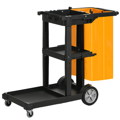 Janitorial Cart With 3 Shelves, Cleaning Cart On Wheels, Black