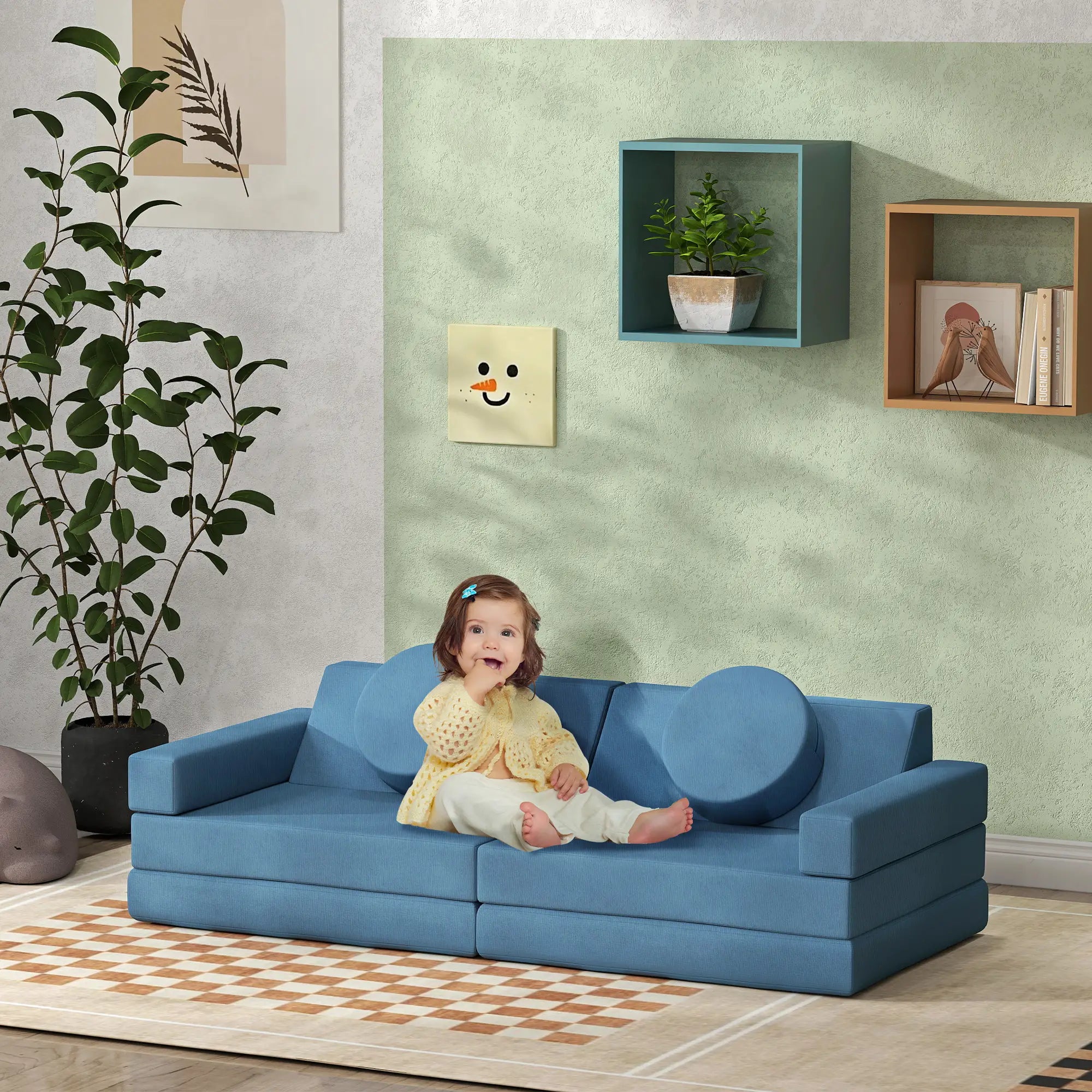 12-Piece Modular Kids Play Couch, Convertible Sofa, Blue Kids Chairs & Seating at Gallery Canada